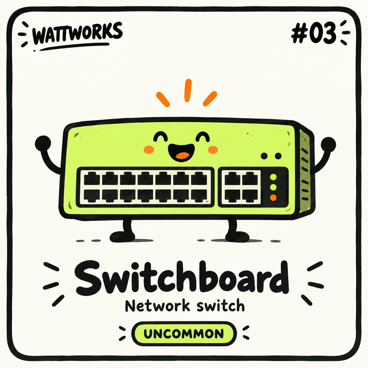 Switchboard — Uncommon Network switch character card; printed number is illustrative