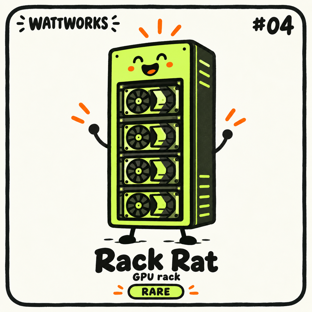 Rack Rat — Rare GPU rack character card; printed number is illustrative