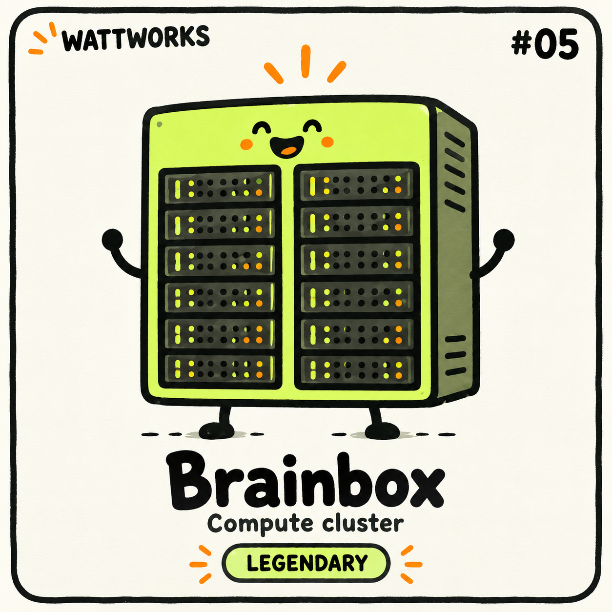 Brainbox — Legendary Compute cluster character card; printed number is illustrative