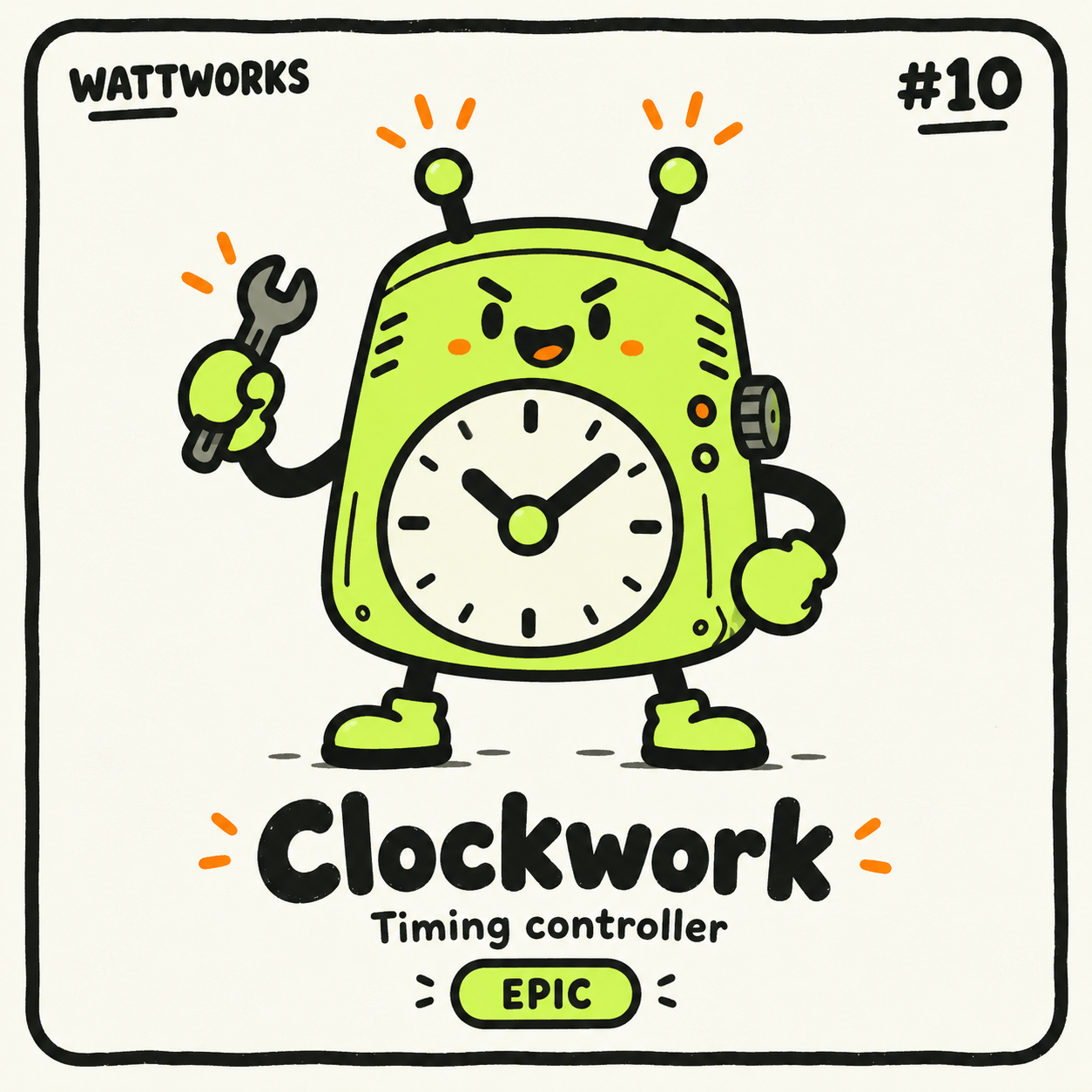 Clockwork — Epic Timing controller character card; printed number is illustrative