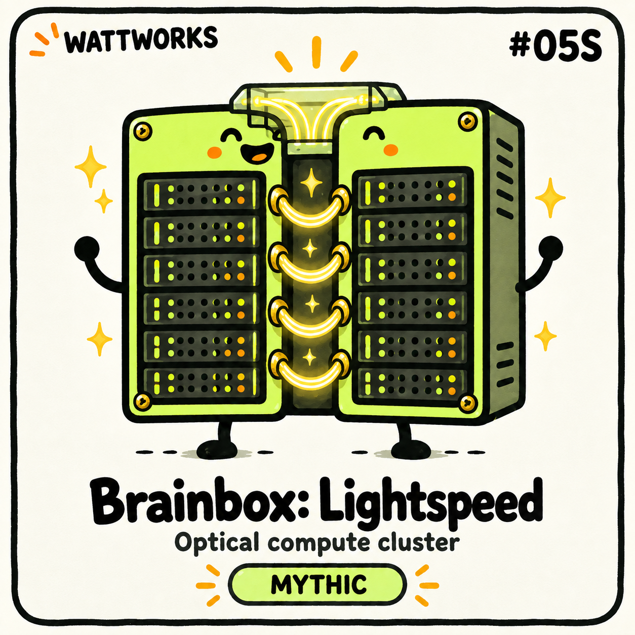 Brainbox: Lightspeed — Mythic Optical compute cluster character card; printed number is illustrative